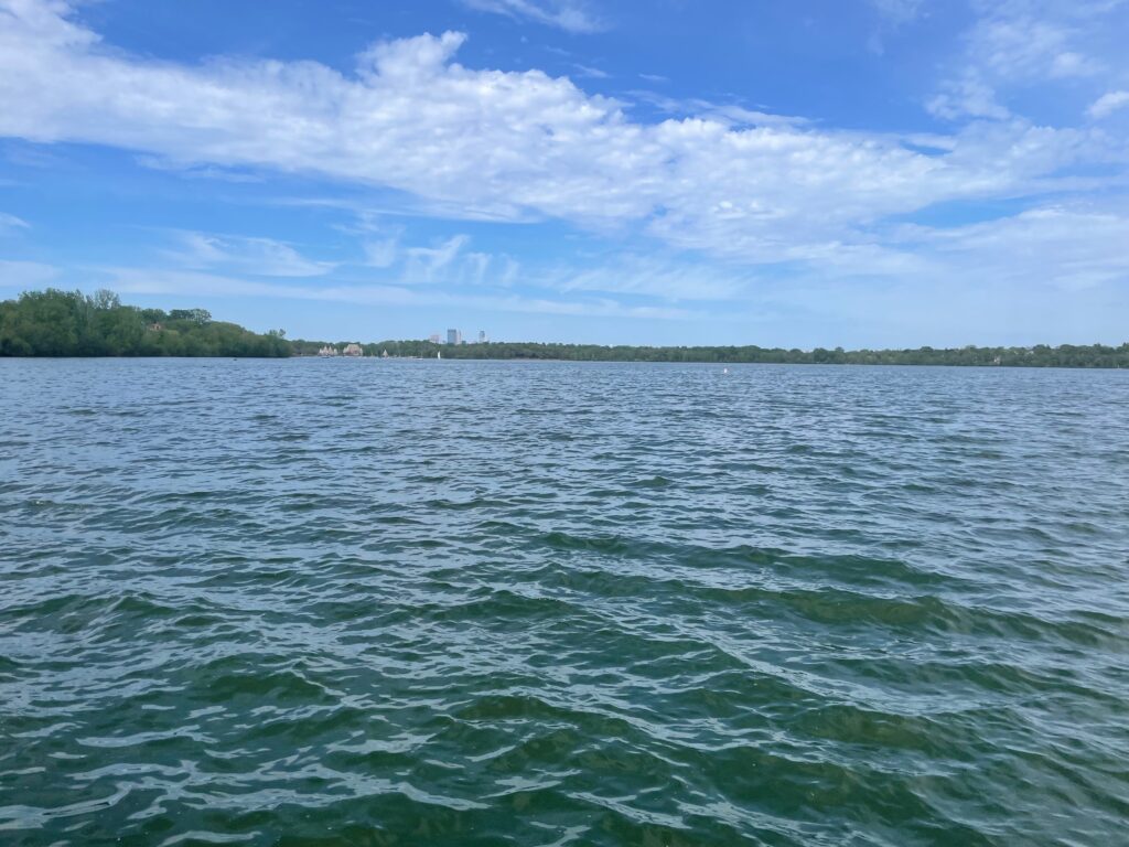 The Minneapolis skyline from the middle of Lake Harriet